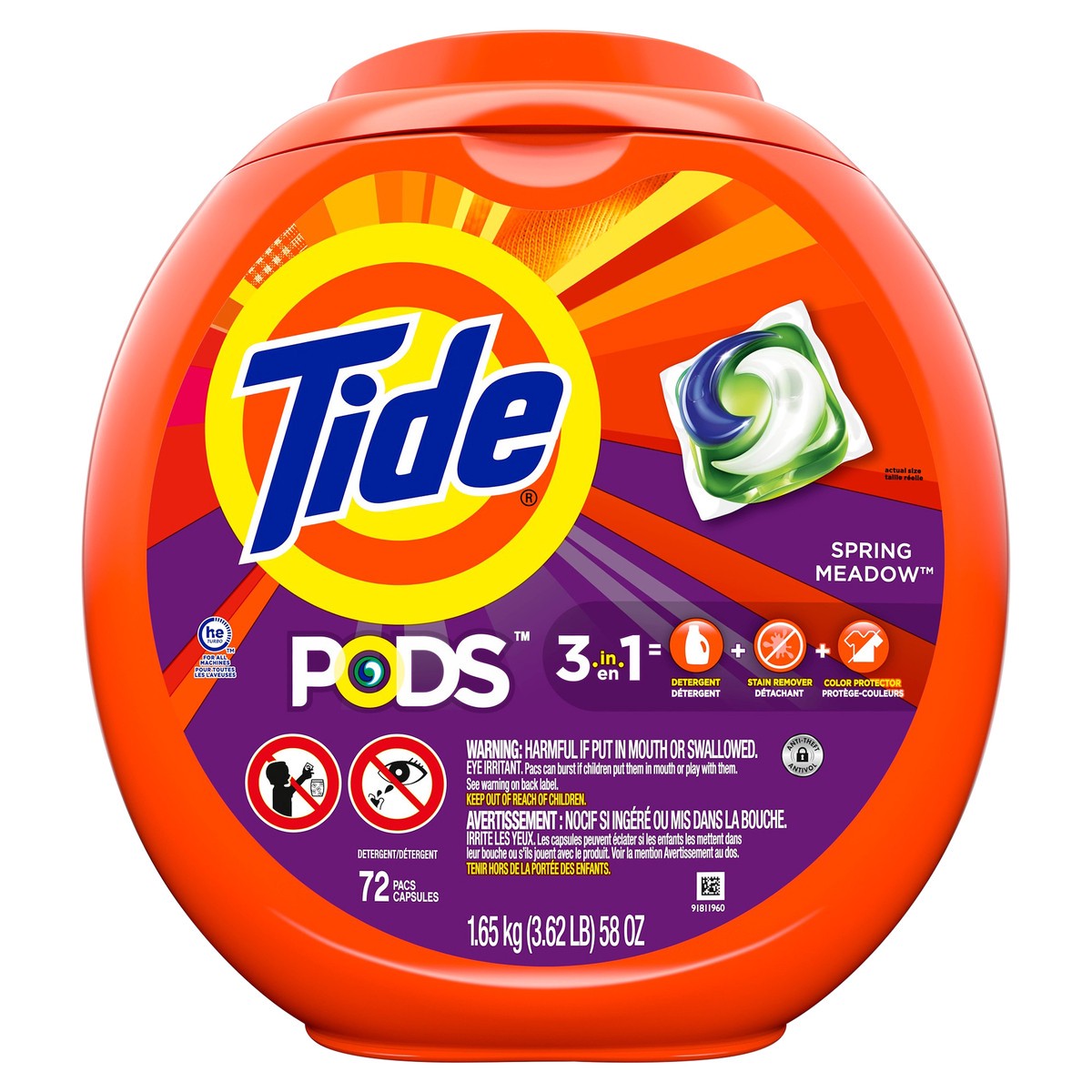 slide 4 of 8, Tide PODS Liquid Laundry Detergent Pacs, Spring Meadow, 72 count, 72 ct