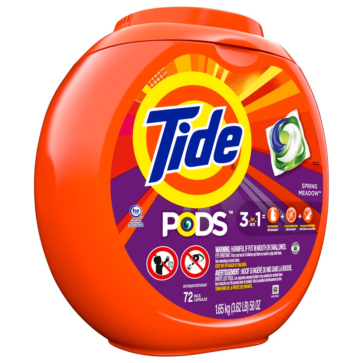 slide 7 of 8, Tide PODS Liquid Laundry Detergent Pacs, Spring Meadow, 72 count, 72 ct