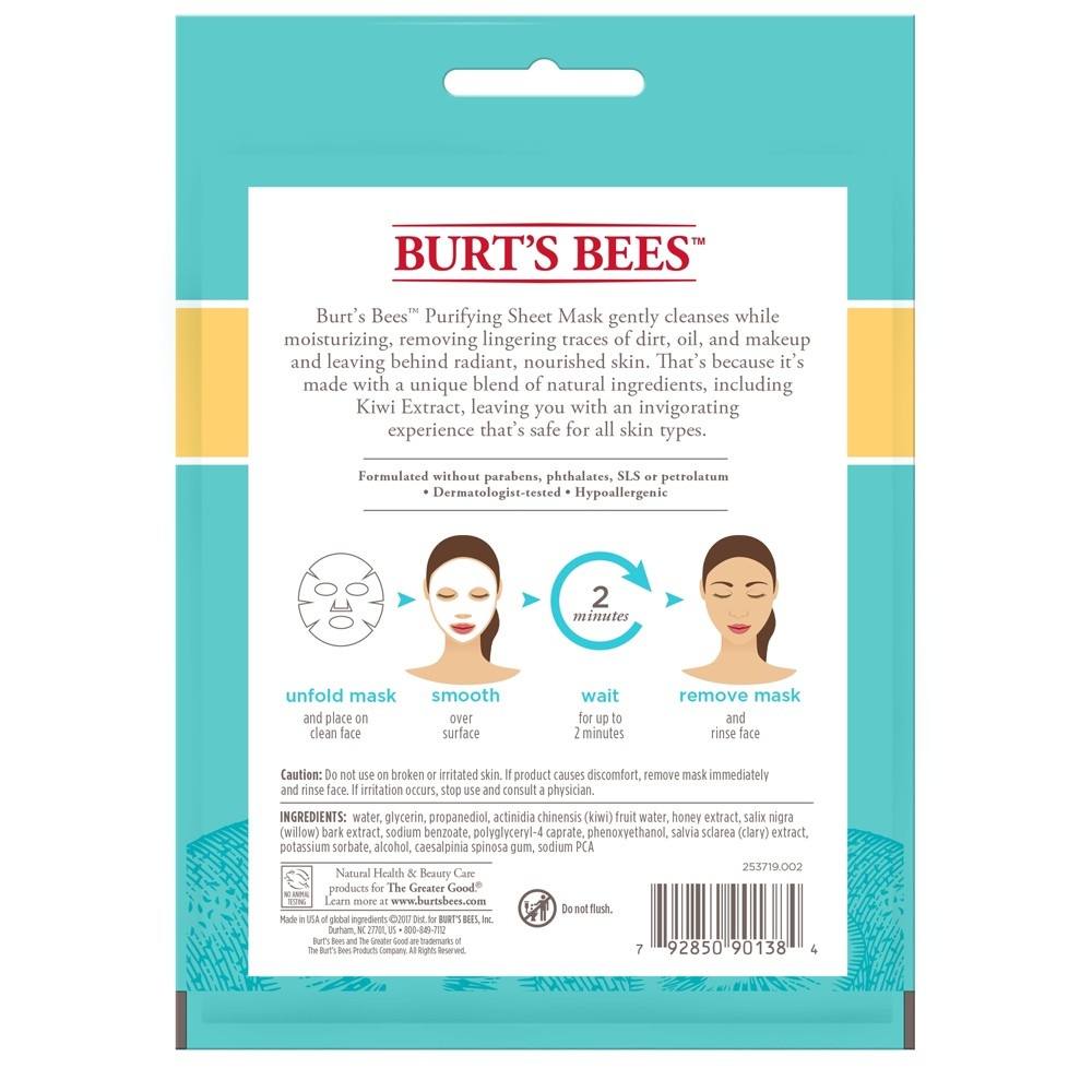 slide 2 of 2, Burt's Bees Purifying Face Sheet Mask, 1 ct