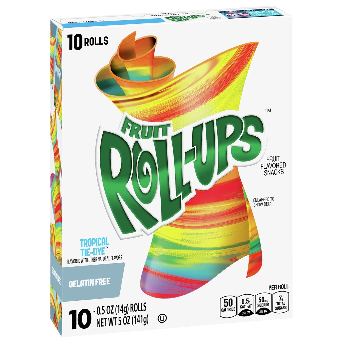 slide 8 of 9, Betty Crocker Fruit Roll-Ups Tropical Tie-Dye Fruit Flavored Snacks, 0.5 Oz, 10 Count, 10 ct