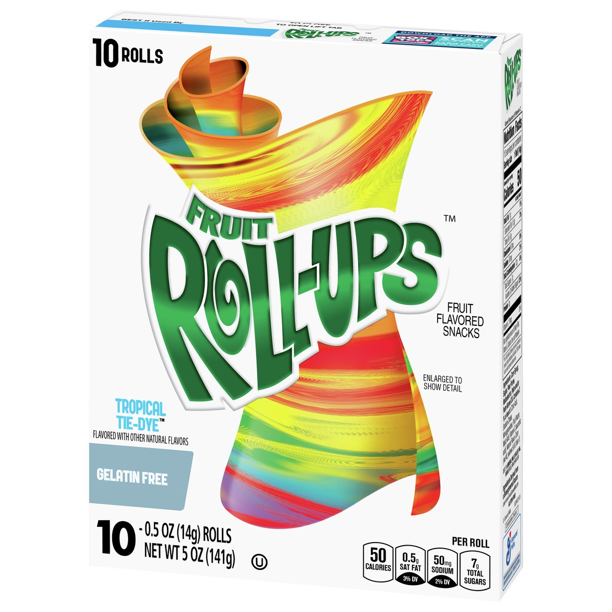 slide 3 of 9, Betty Crocker Fruit Roll-Ups Tropical Tie-Dye Fruit Flavored Snacks, 0.5 Oz, 10 Count, 10 ct