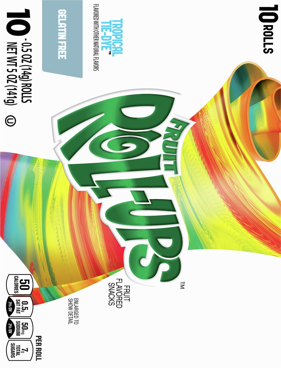 slide 7 of 9, Betty Crocker Fruit Roll-Ups Tropical Tie-Dye Fruit Flavored Snacks, 0.5 Oz, 10 Count, 10 ct