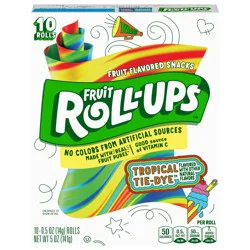 Betty Crocker Fruit Roll-Ups Tropical Tie-Dye Fruit Flavored Snacks, 0.5 Oz, 10 Count