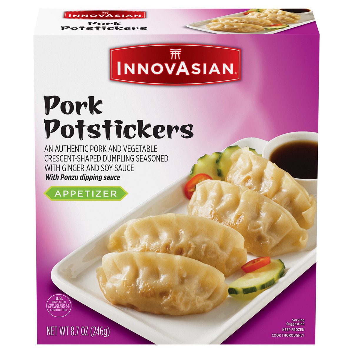 slide 14 of 15, InnovAsian Pork Potstickers with Ponzu Sauce, 8.7 oz (Frozen), 8.7 oz