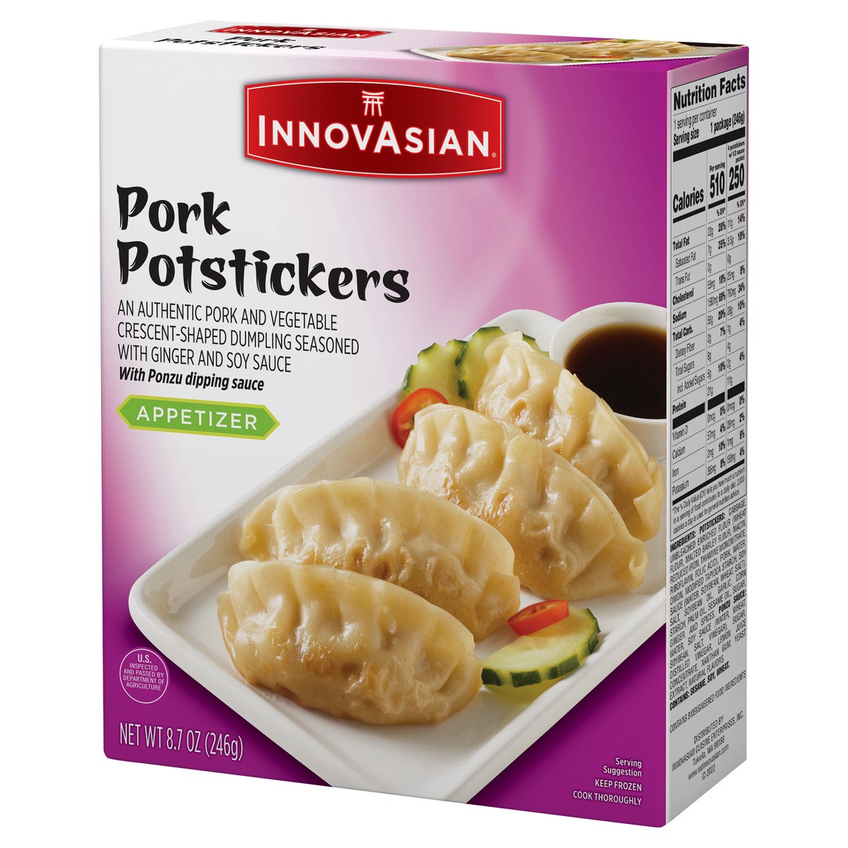 slide 10 of 15, InnovAsian Pork Potstickers with Ponzu Sauce, 8.7 oz (Frozen), 8.7 oz