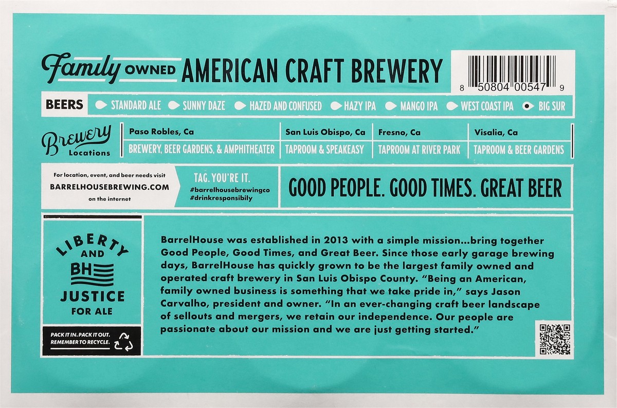 slide 11 of 11, Barrel House Brewing Co. Double IPA Big Sur Beer Can 6 ea, 6 ct