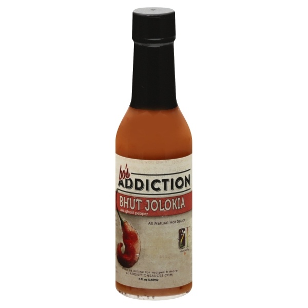 slide 1 of 1, Addiction Sauces Hot Sauce Bhut Jolokia, 5 oz