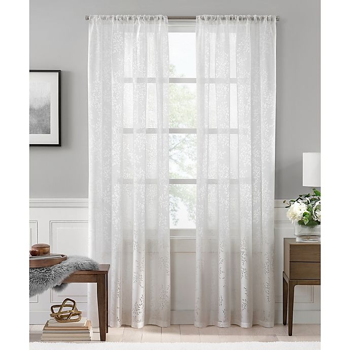 slide 1 of 3, Colordrift Botanical Burnout Sheer Rod Pocket Window Curtain Panel - White, 63 in