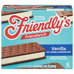 Friendly's Friendwich Vanilla Frozen Dairy Dessert Sandwiches, 6 Ct / 4 Fl Oz
