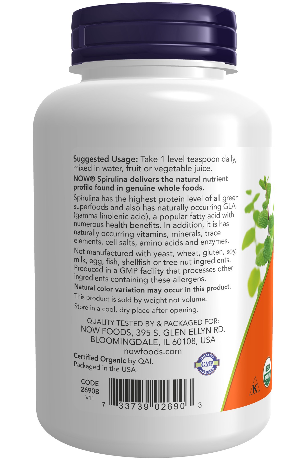 slide 3 of 4, NOW Spirulina, Organic Powder - 4 oz., 4 oz