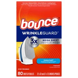 Bounce Lasting Fresh Mega Dryer Sheets, 80 ct, Outdoor Fresh & Clean Fabric Softener Sheets for Long Lasting Freshness