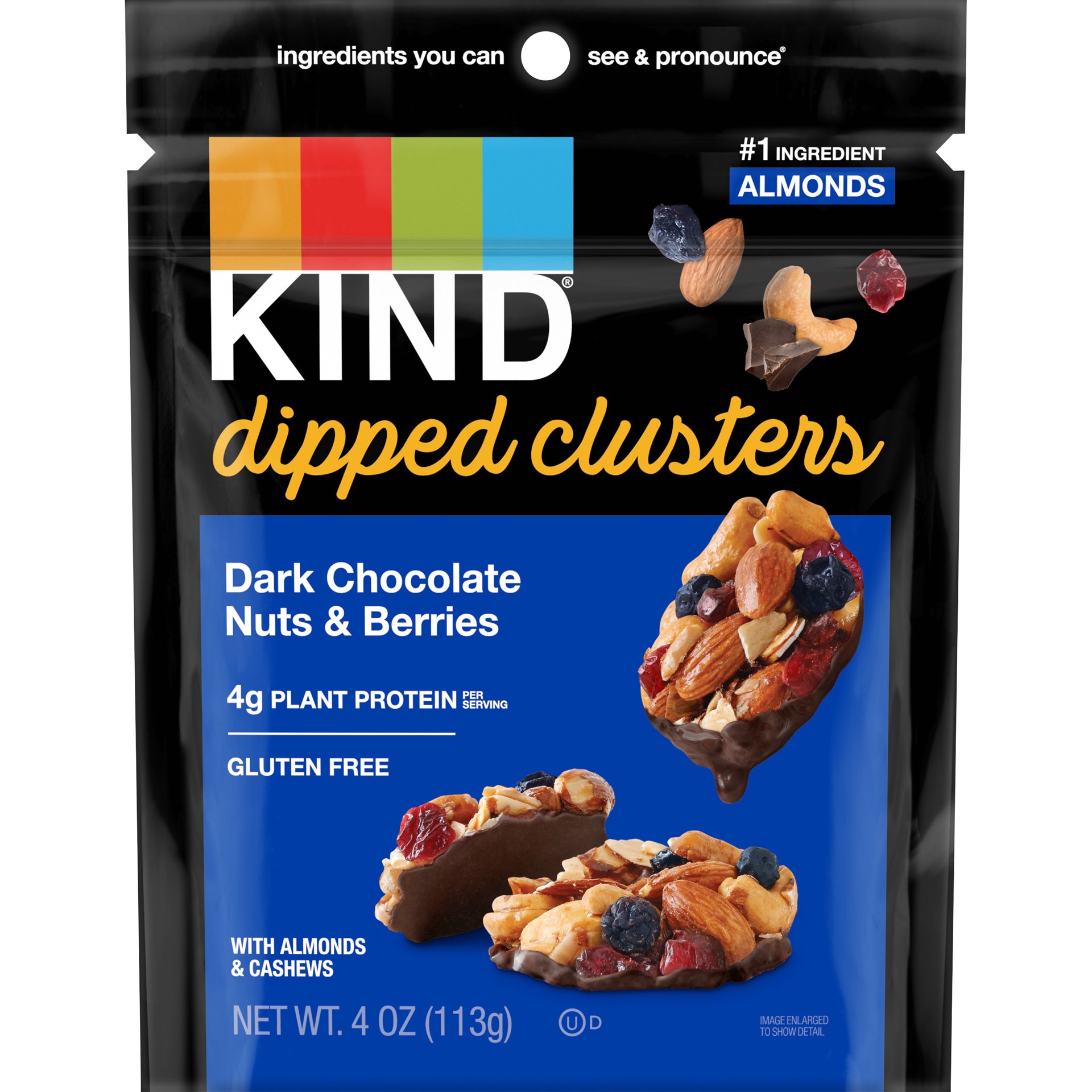 slide 1 of 2, KIND Dipped Dark Chocolate Nuts & Berries Clusters, 4 oz