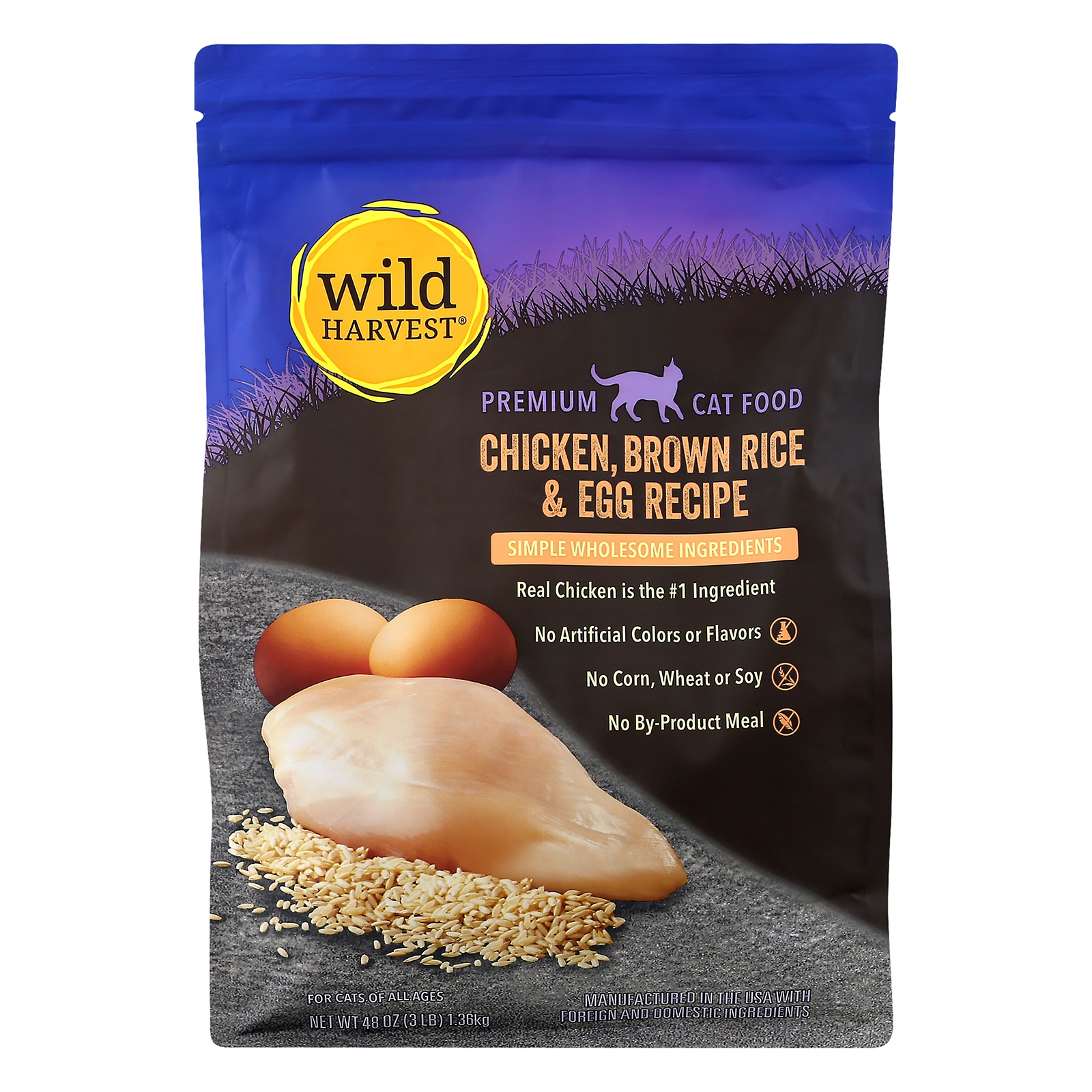 slide 1 of 1, Wild Harvest Premium Cat Food Chicken, Brown Rice & Egg Recipe, 3 lb