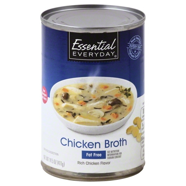 slide 1 of 1, Essential Everyday Fat Free Chicken Broth, 14.5 oz