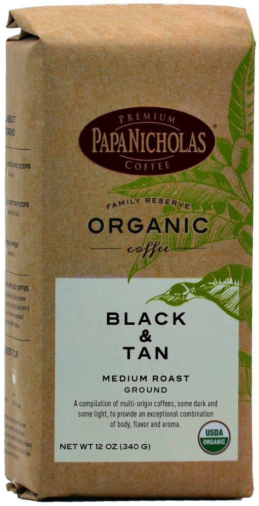 slide 1 of 4, PapaNicholas Family Reserve Organic Medium Roast Black & Tan Blend Ground Coffee, 12 oz
