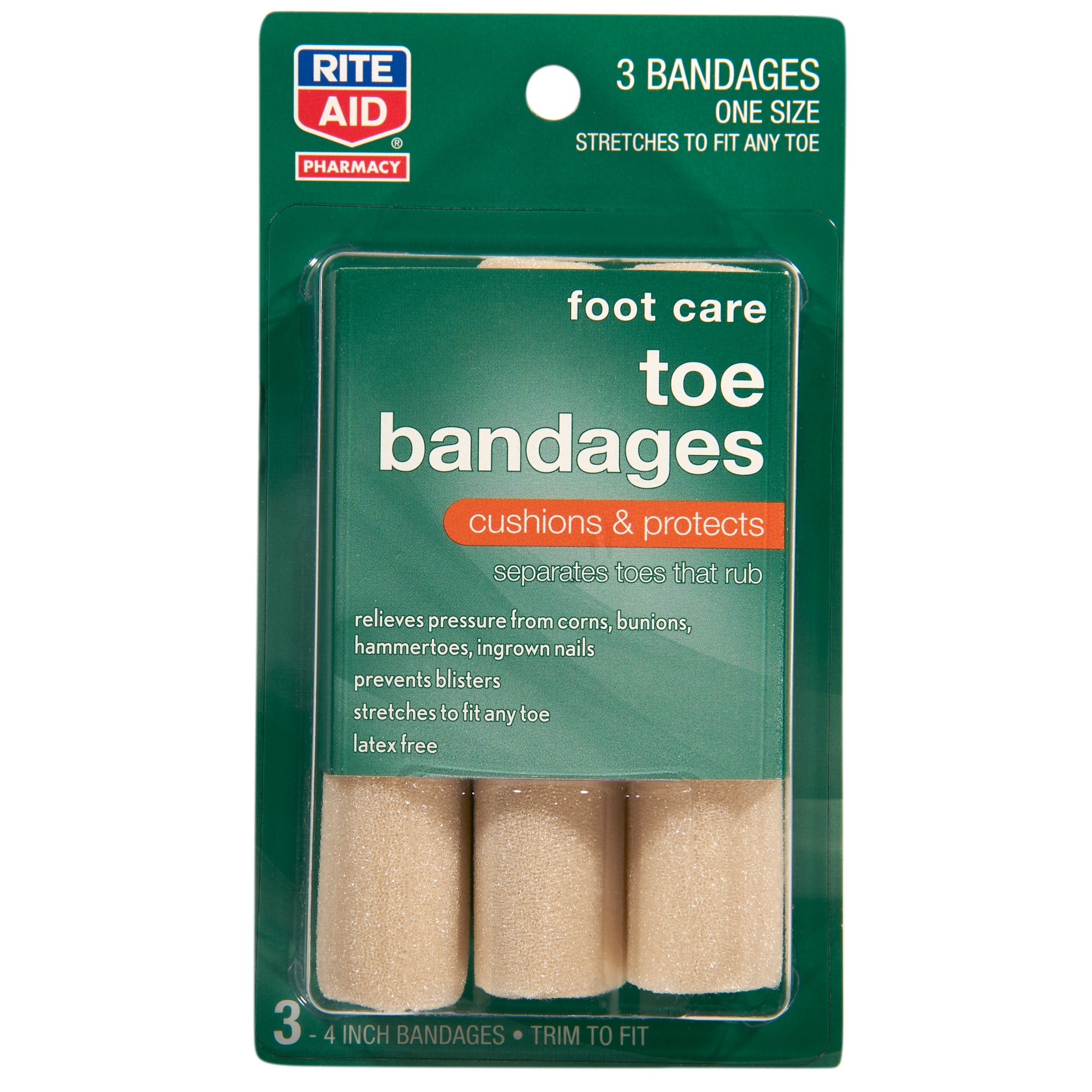 slide 1 of 2, Rite Aid Foot Care, Toe Bandages, 3 ct