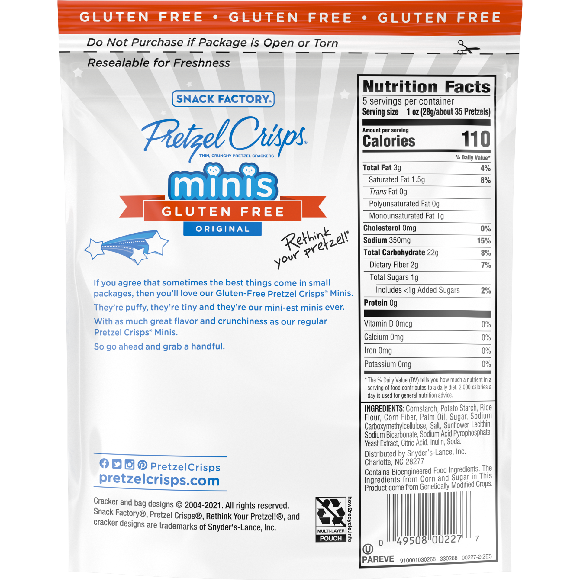 slide 4 of 5, Snack Factory Gluten Free Minis Pretzel Crisps, 5 oz