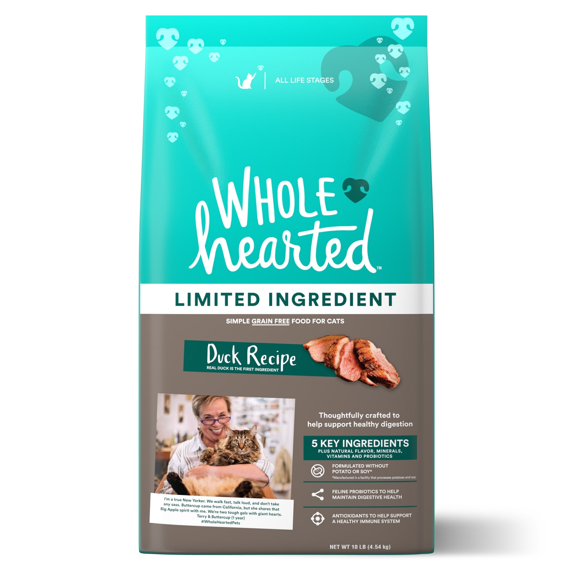 slide 1 of 1, WholeHearted Grain Free Limited Ingredient Duck Recipe Dry Cat Food for All Life Stages, 10 lb