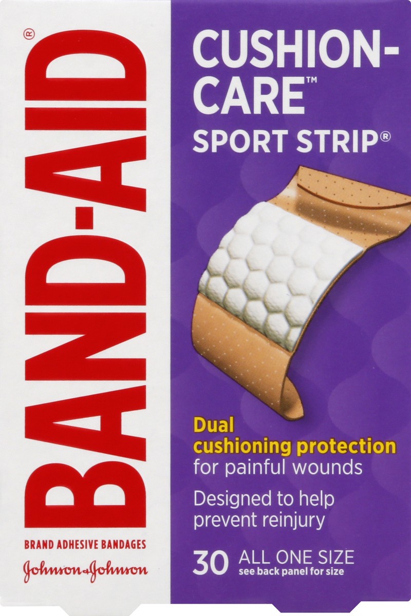 slide 6 of 9, BAND-AID Sterile Cushion Care Flexible Sport Strip Water Resistant Adhesive Bandages, Active First Aid & Wound Care for Minor Cuts, Scrapes & Burns, Extra-Wide Comfort Pad, 30 ct, 30 ct