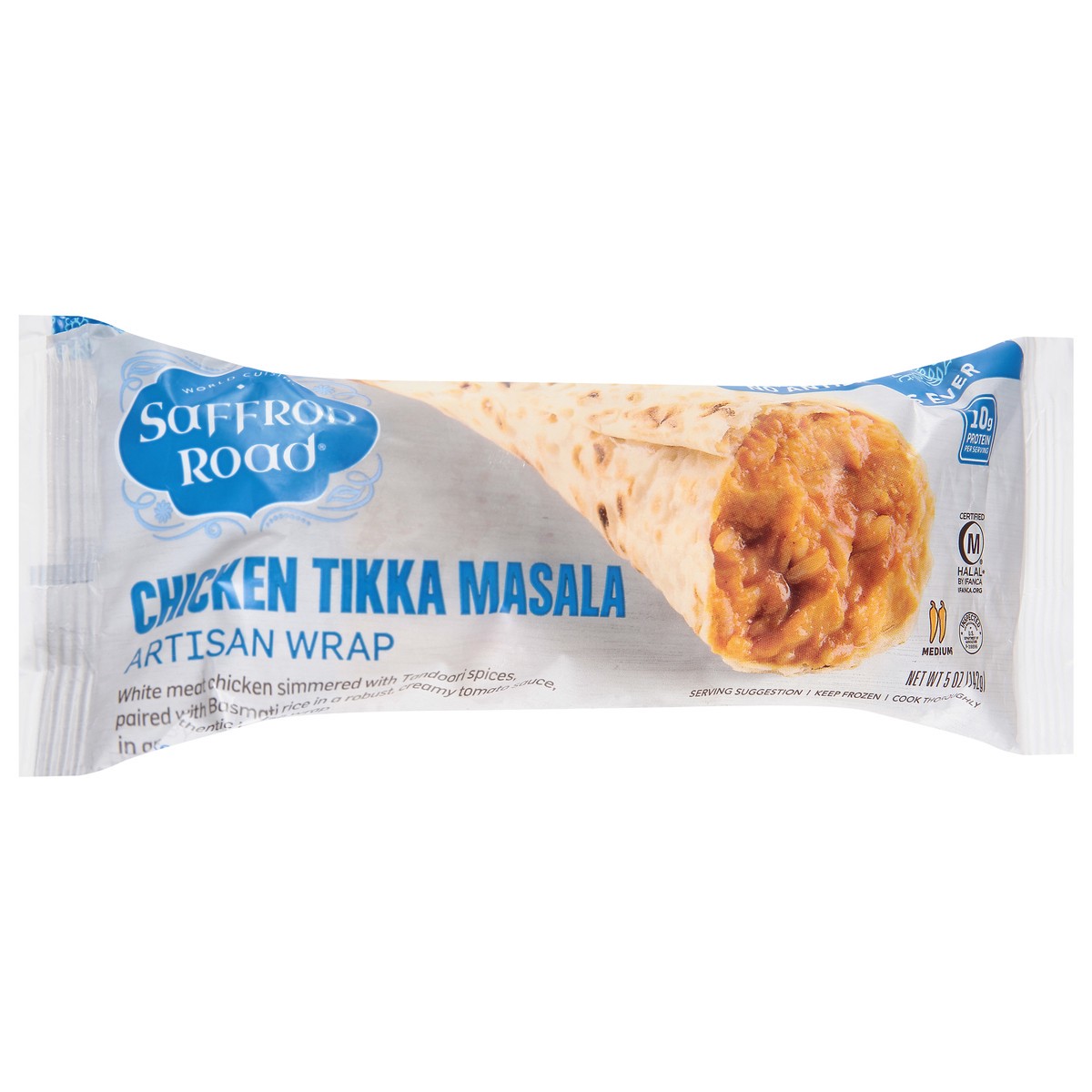 slide 3 of 9, Saffron Road Medium Chicken Tikka Masala Artisian Wrap 5 oz, 5 oz