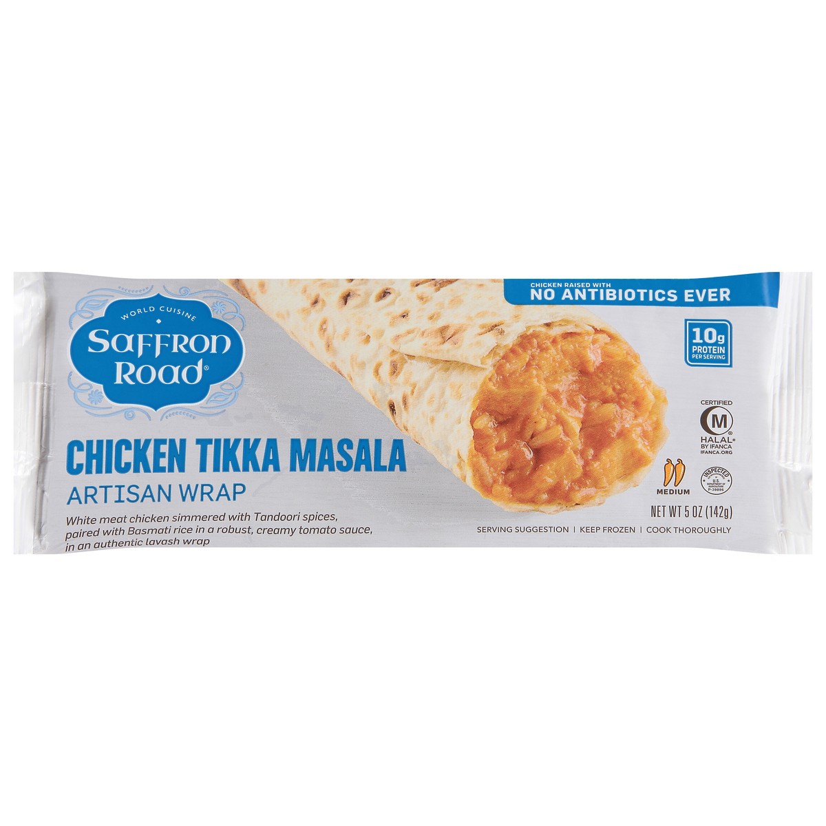 slide 1 of 9, Saffron Road Medium Chicken Tikka Masala Artisian Wrap 5 oz, 5 oz