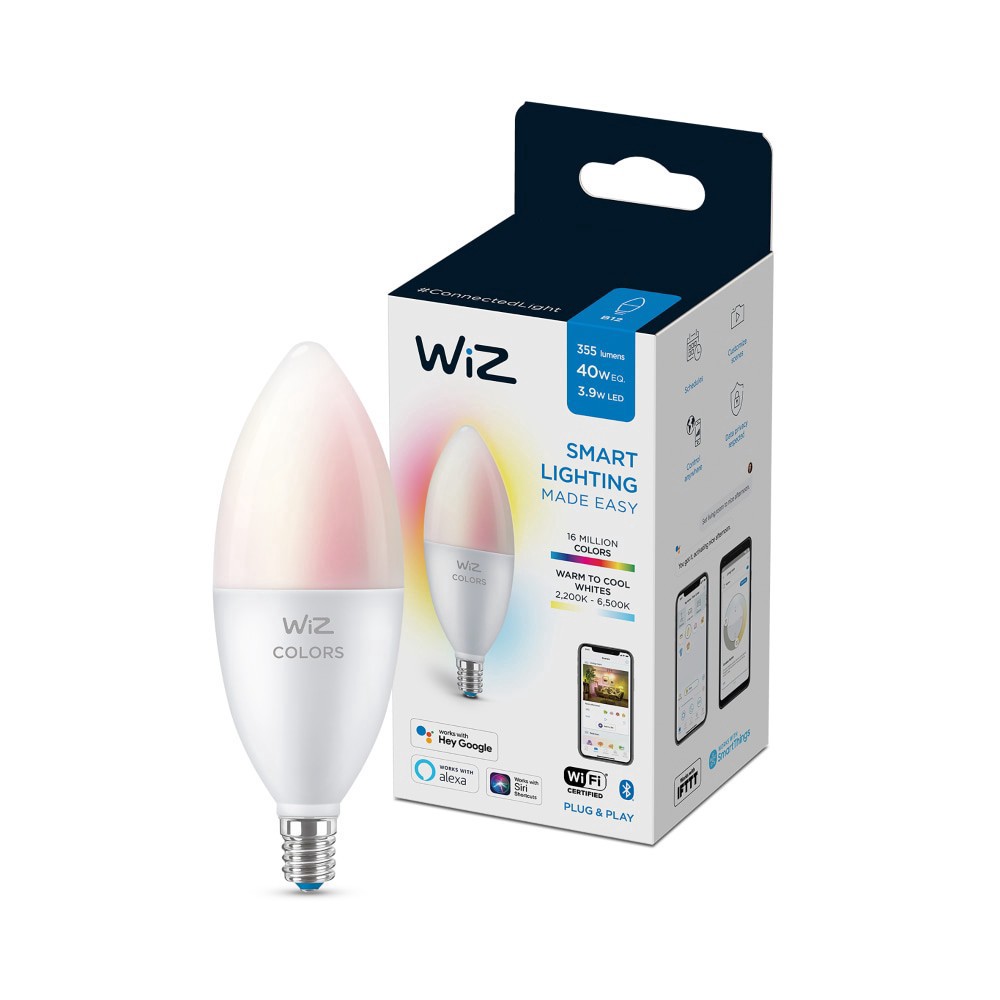 slide 1 of 4, WiZ Tunable White 40-Watt EQ B12 Full Spectrum Candelabra Base (e-12) Dimmable Smart LED Light Bulb, 1 ct