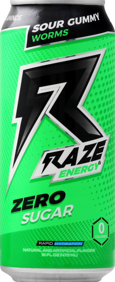 slide 2 of 11, Raze Energy Sour Gummy Worms Energy Drink, 16 oz