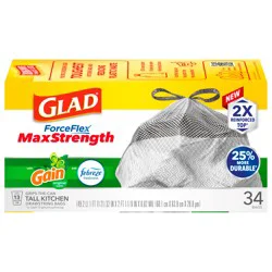 Glad ForceFlexPlus™ Kitchen Trash Bags, Gain Original, Febreze, 13 Gal, 34 Ct (Package May Vary)