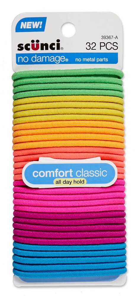 slide 1 of 2, scünci Scunci No Damage Comfort Classic All Day Hold Elastics - Multi-Colored, 32 ct