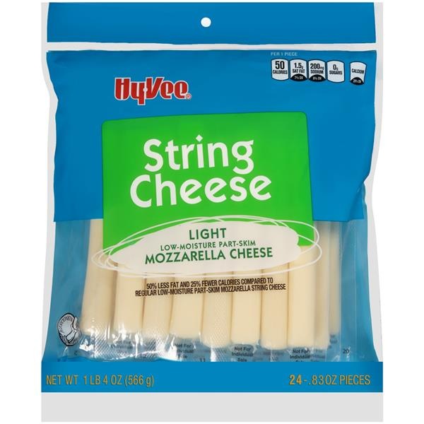 slide 1 of 1, Hy-Vee Light String Cheese Mozzarella, 24 ct; 20 oz