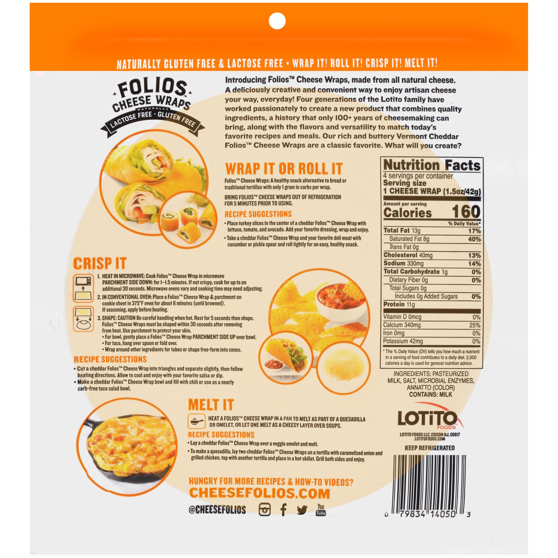 slide 4 of 6, Folios Folio's Cheddar Cheese Wraps, 6 oz