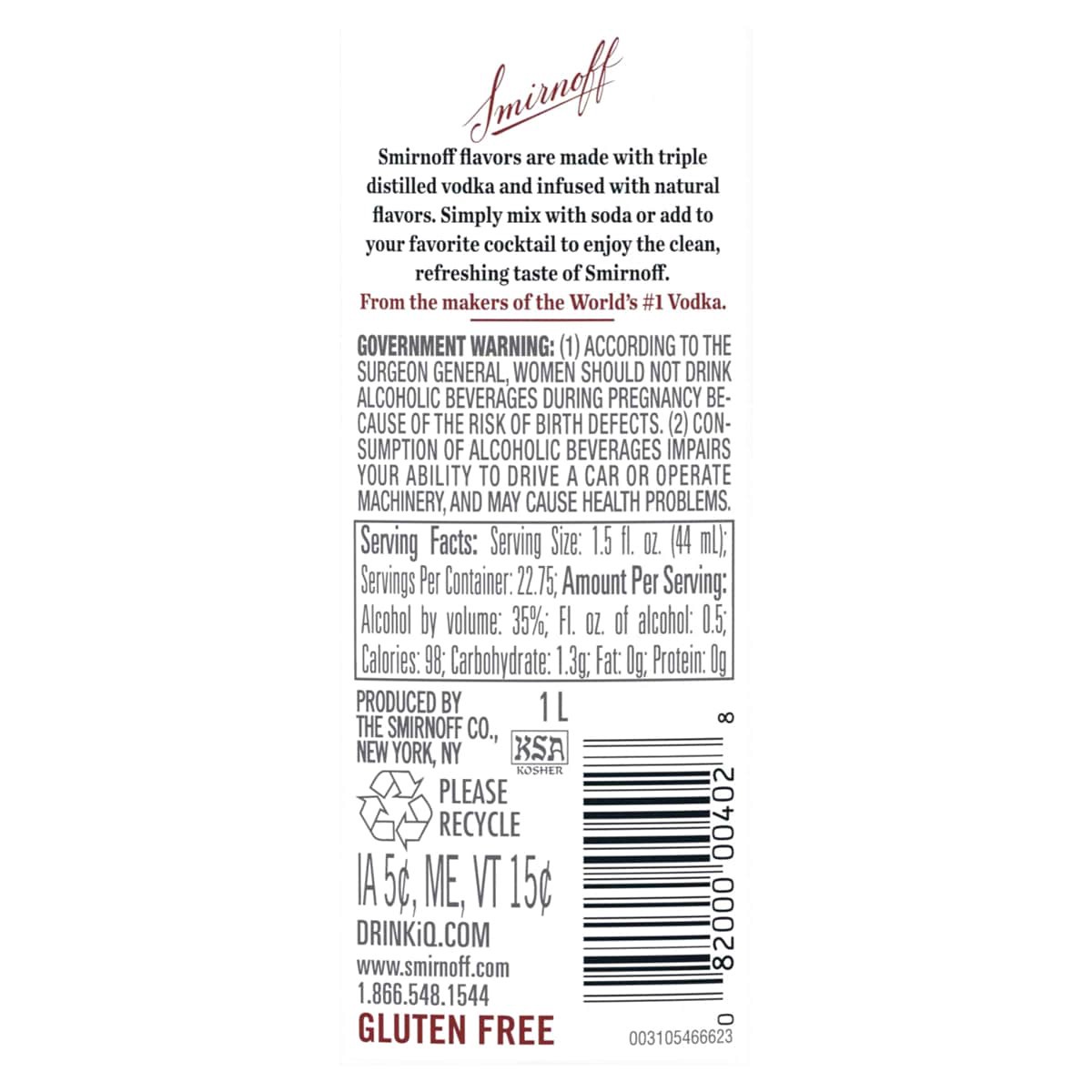 slide 2 of 2, Smirnoff Vanilla (Vodka Infused With Natural Flavors), 1 L, 1 liter