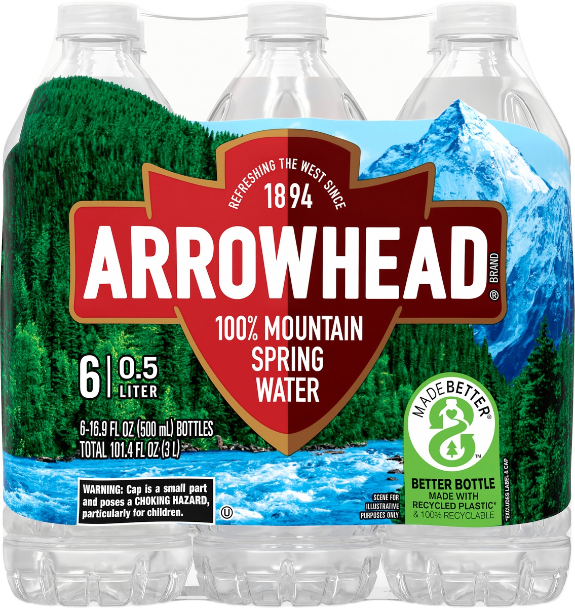 slide 2 of 7, ARROWHEAD Brand 100% Mountain Spring Water, 16.9-ounce plastic bottles (Pack of 6), 