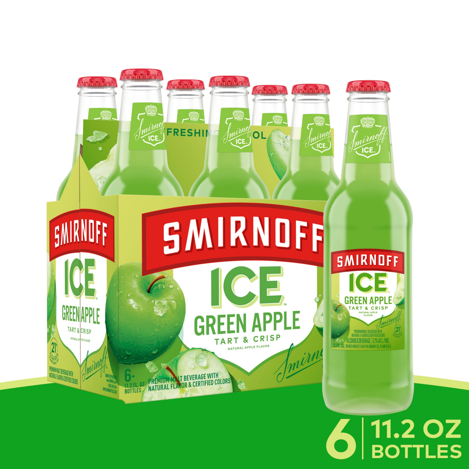 slide 1 of 8, Smirnoff Ice Green Apple Malt Beverage 6 - 11.2 fl oz Bottles, 6 ct