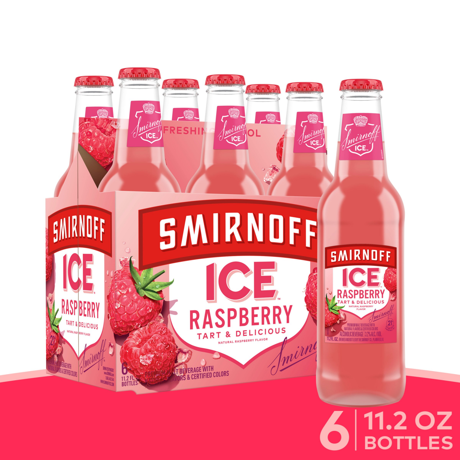 slide 1 of 8, Smirnoff Ice Raspberry Malt Beverage 6 ea, 6 ct; 11 oz