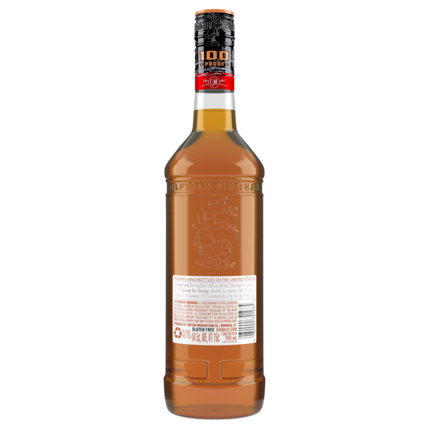 slide 2 of 3, Captain Morgan 100 Proof Spiced Rum, 750 mL Glass Bottle, 750 ml