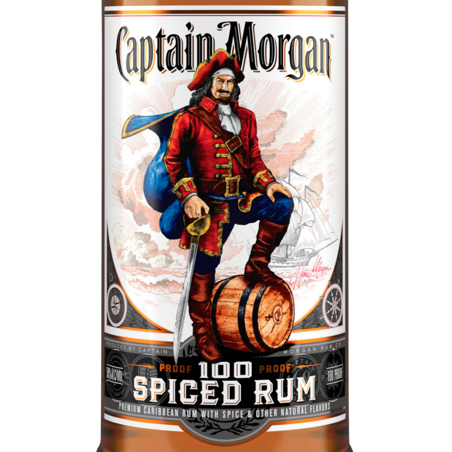 slide 3 of 3, Captain Morgan 100 Proof Spiced Rum, 750 mL Glass Bottle, 750 ml