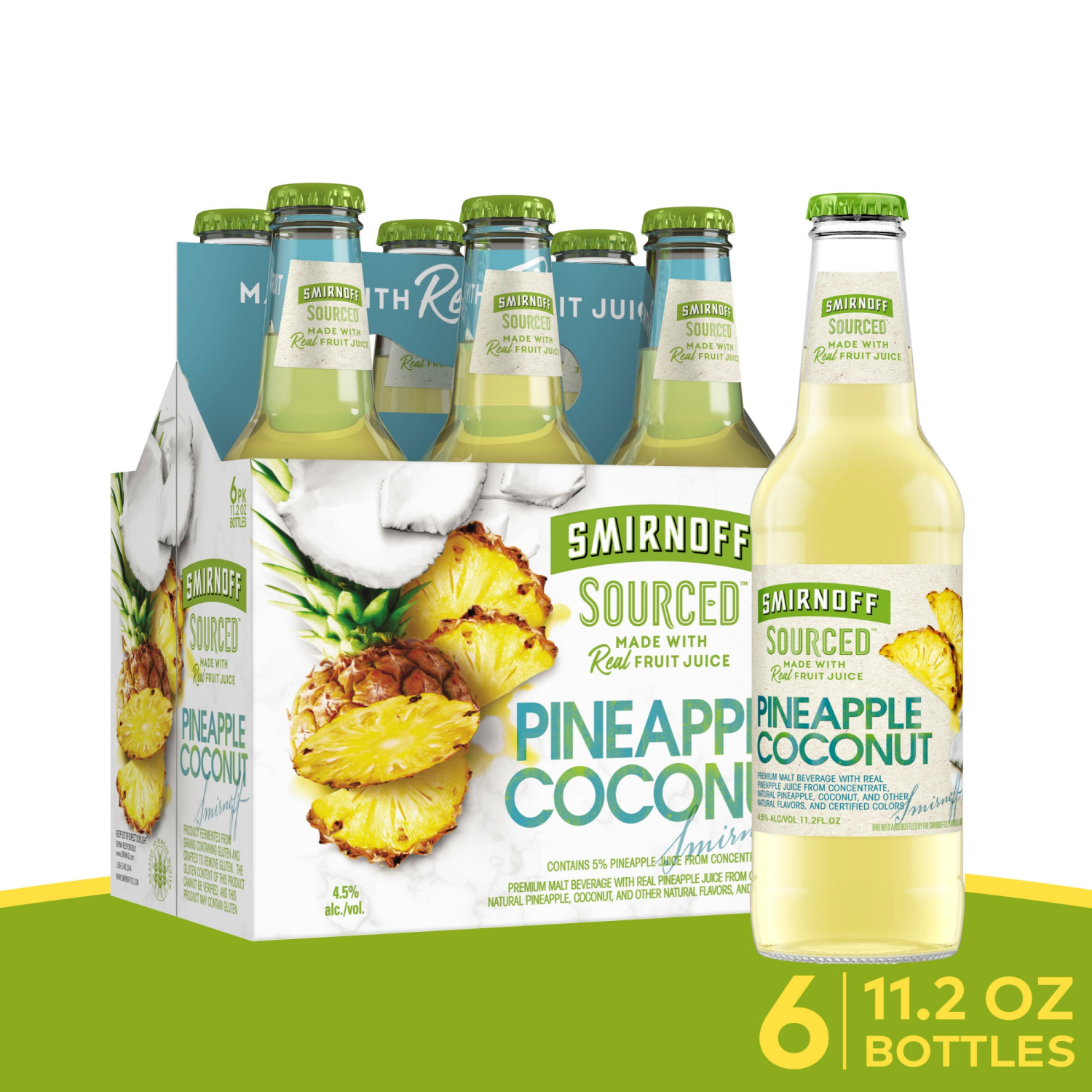 slide 1 of 6, Smirnoff Sourced Pineapple Coconut Beer 6 ea, 6 ct