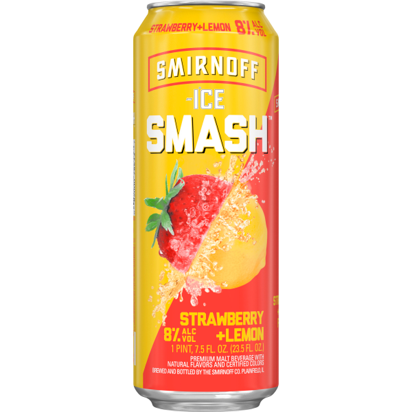 slide 3 of 17, Smirnoff Ice Smash Strawberry Lemon, 23.5 fl oz, Single Serve Can, 8% ABV, 23.50 fl oz