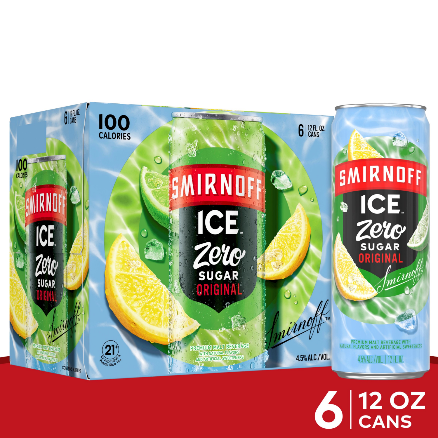 slide 1 of 8, Smirnoff Zero Sugar Original 6PK 12oz Cans, 6 ct; 12 oz