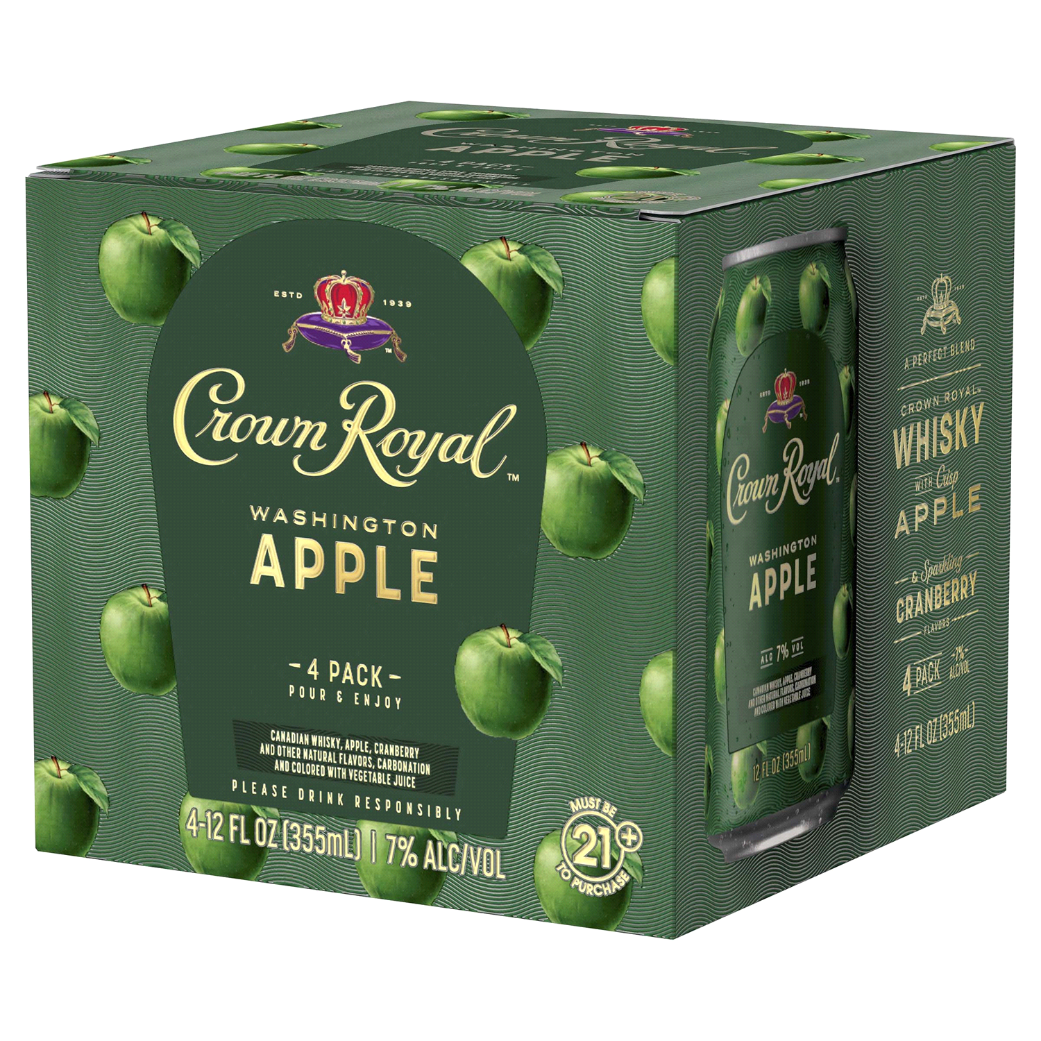 slide 2 of 2, Crown Royal Washington Apple Canadian Whisky Cocktail, 4 ct; 12 oz