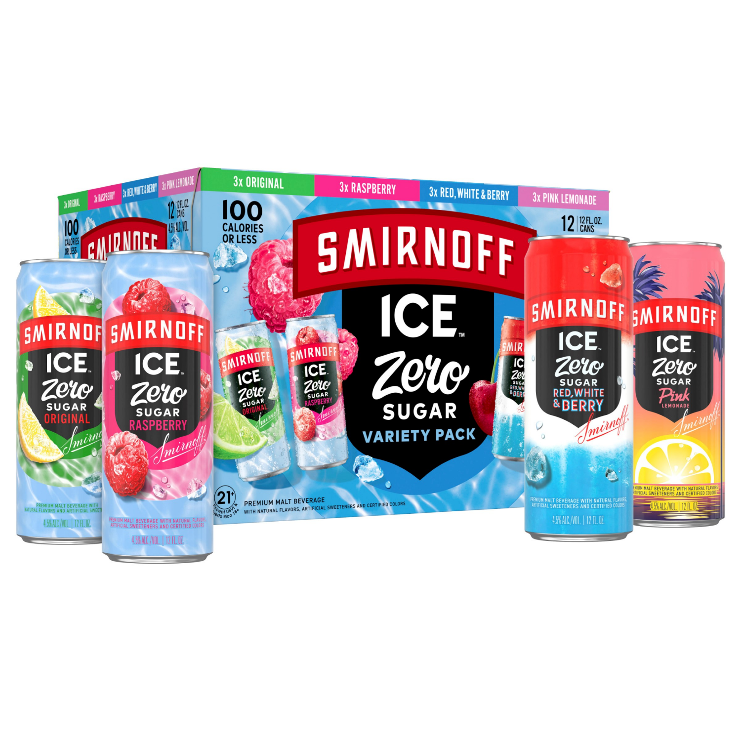 slide 5 of 8, Smirnoff Ice Zero Sugar 12 Pack Variety Pack Beer 12 ea, 12 ct; 12 oz