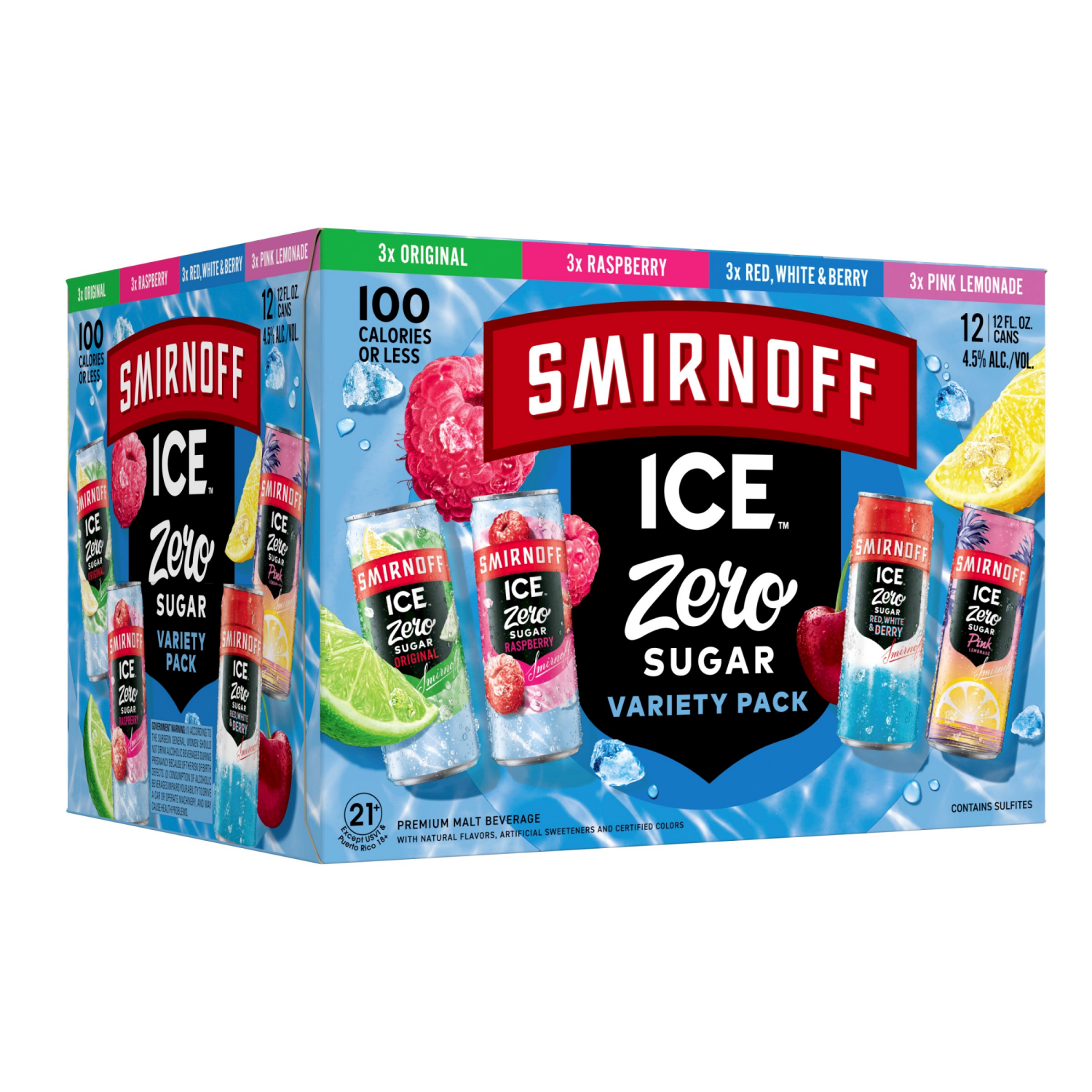slide 3 of 8, Smirnoff Ice Zero Sugar 12 Pack Variety Pack Beer 12 ea, 12 ct; 12 oz