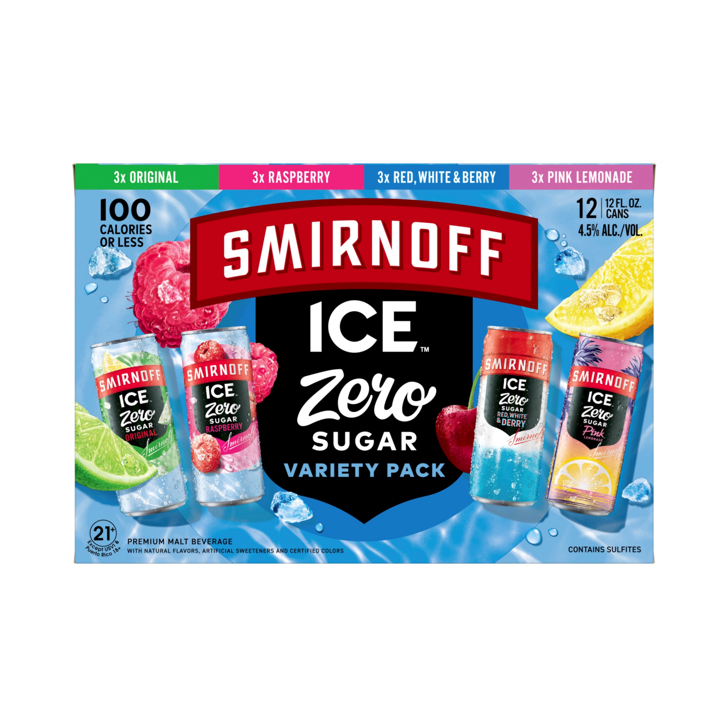 slide 6 of 8, Smirnoff Ice Zero Sugar 12 Pack Variety Pack Beer 12 ea, 12 ct; 12 oz