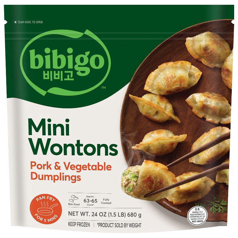 slide 1 of 9, Bibigo Frozen Mini Wontons Pork & Vegetable Dumplings - 24oz, 24 oz