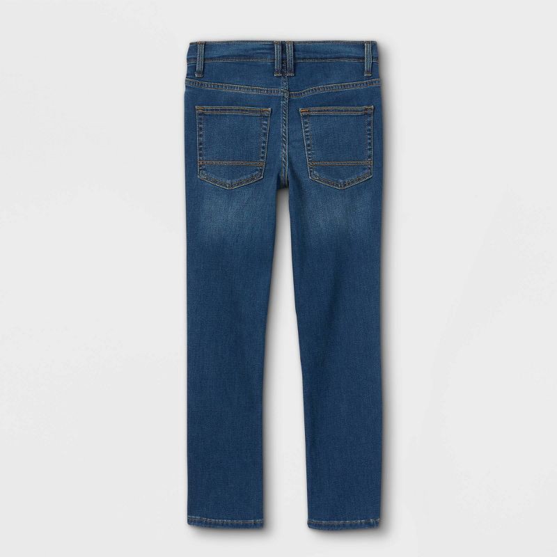 slide 2 of 3, Boys' Stretch Straight Jeans - Cat & Jack™ Medium Blue Wash 12: Mid Rise, Adjustable Waistband, Denim, Machine Washable, 1 ct
