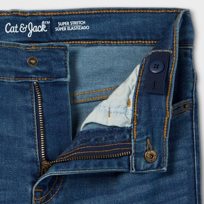 slide 3 of 3, Boys' Stretch Straight Jeans - Cat & Jack™ Medium Blue Wash 12: Mid Rise, Adjustable Waistband, Denim, Machine Washable, 1 ct