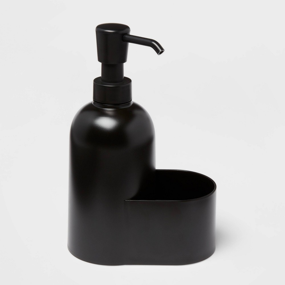 slide 2 of 4, Plastic Soap Dispenser with Sponge Holder Black - Room Essentials, 1 ct