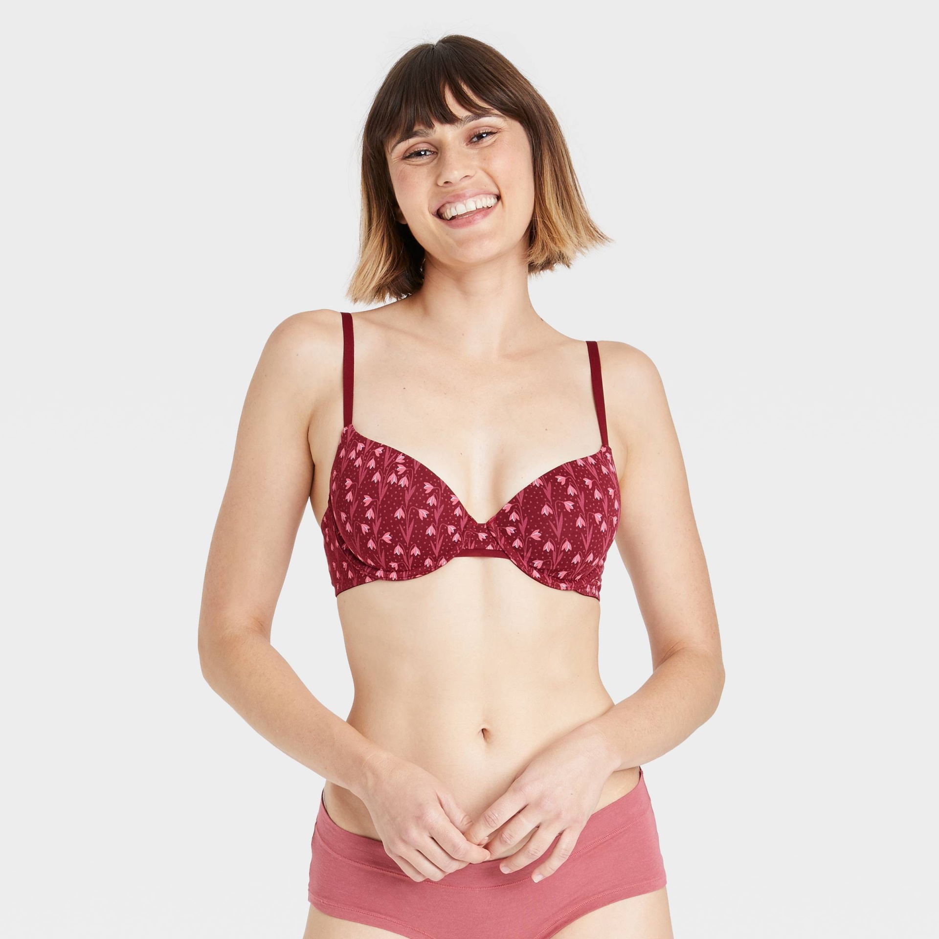 Women's Floral Print Everyday Cotton Demi Lightly Lined T-Shirt Bra - Auden  Berry 34A 1 ct
