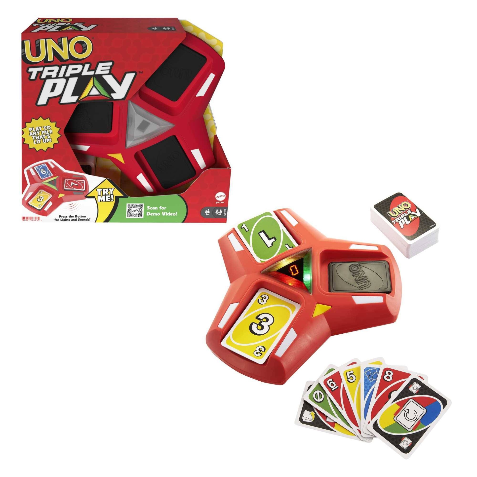 slide 1 of 6, UNO Triple Play Card Game, 1 ct